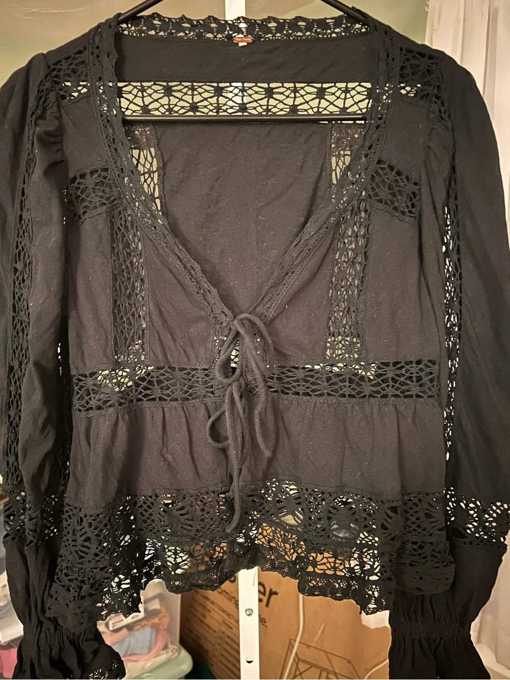 Free People Black Crochet Tie-Front Tunic